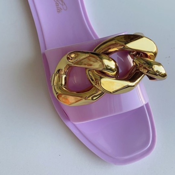 LAVENDER GOLD CHAIN EMBELLISHED GLAM SLIDES - Picture 3 of 4